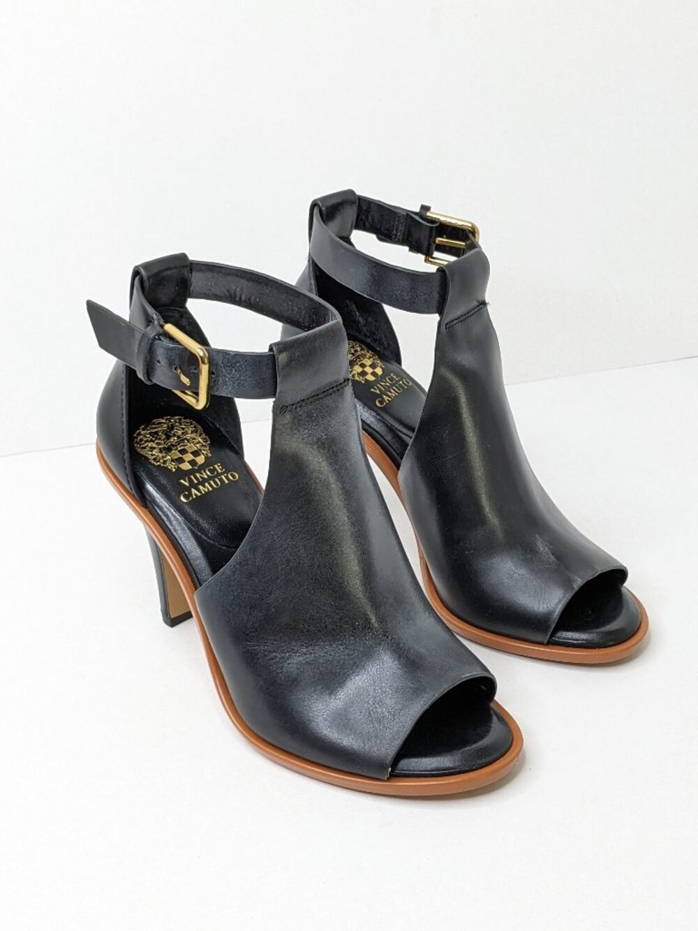Vince Camuto Frasper Open-toe Shootie Black Leather Womens 6.5